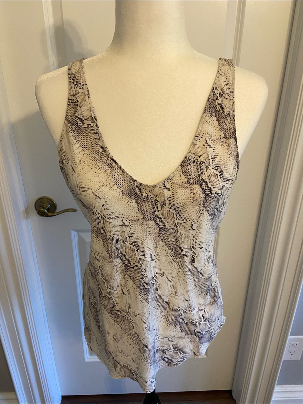 Babaton Snake Print Beige and Grey V-Neck Camisole. Size Medium.